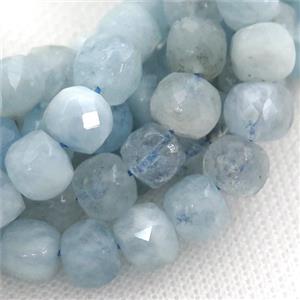 blue Aquamarine Beads, faceted cube, approx 7mm [GB12826]