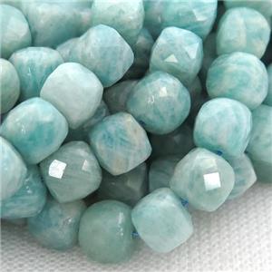 green Amazonite Beads, faceted cube, approx 7mm [GB12828]