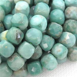 green Grass Agate Beads, faceted cube, approx 7mm [GB12831]