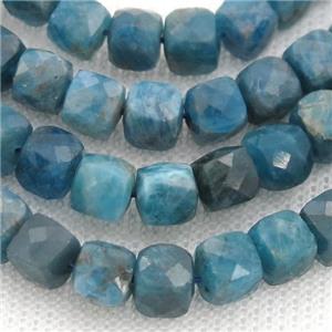 blue Apatite Beads, faceted cube, approx 7mm [GB12837]