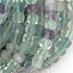 green Fluorite Beads, faceted cube, approx 4mm [GB12841]