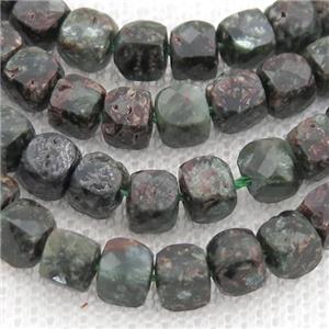green Charoite Beads, faceted cube, approx 4mm [GB12842]