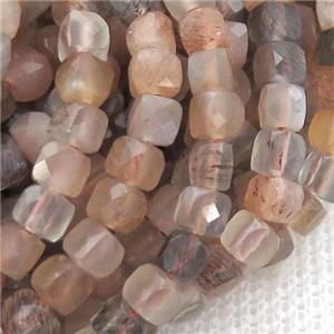 mix MoonStone Beads, faceted cube, approx 4mm [GB12850]