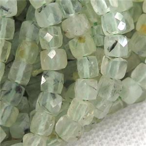 green Prehnite Beads, faceted cube, approx 4mm [GB12854]