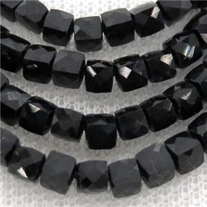 black Tourmaline Beads, faceted cube, approx 4mm [GB12855]
