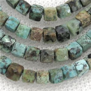 green African Turquoise Beads, faceted cube, approx 4mm [GB12857]