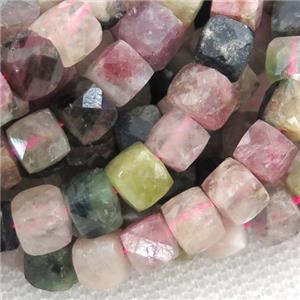multicolor Tourmaline Beads, faceted cube, approx 6mm [GB12858-6MM]