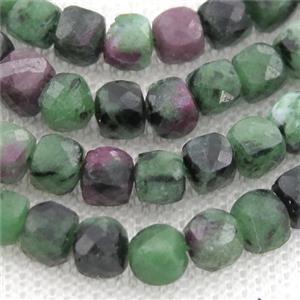 Ruby Zoisite Beads, faceted cube, approx 5mm [GB12867]
