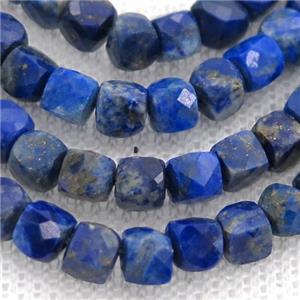 blue Lapis Beads, faceted cube, approx 4mm [GB12869]