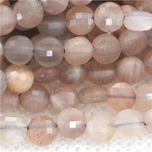 MoonStone Beads, faceted coin, approx 4mm dia [GB12895]