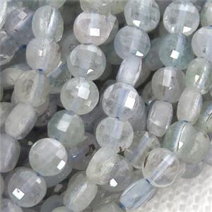 lt.blue Sapphire Beads, faceted coin, approx 4mm dia [GB12901]