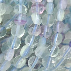 Fluorite Beads, faceted coin, multicolor, approx 4mm dia [GB12903]
