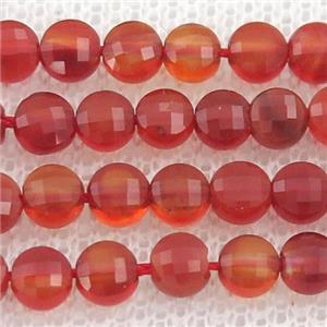 natural red Carnelian Agate Beads, faceted circle, approx 4mm dia [GB12912]