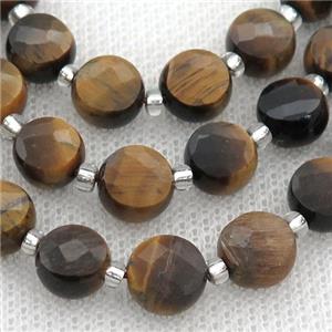 Tiger eye stone Beads, faceted coin, approx 10mm [GB12940-10MM]