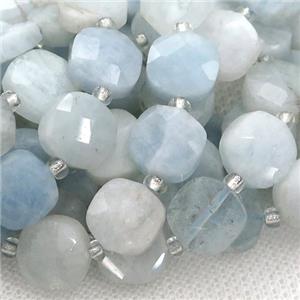 blue Aquamarine Beads, faceted square, approx 8mm [GB12941-8MM]