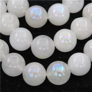 white MoonStone Beads, round, electroplated, approx 10mm dia [GB12958-10MM]