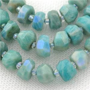 green Amazonite Beads, faceted rondelle, electroplated, approx 5-10mm [GB12959]