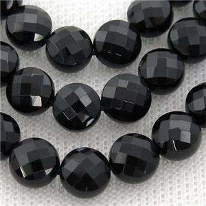 black Onyx Agate Beads, faceted coin, approx 8mm dia [GB12966]