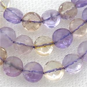 Ametrine Beads, faceted coin, approx 8mm dia [GB12967]
