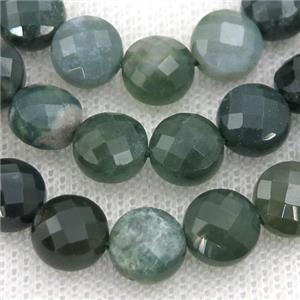 green Moss Agate Beads, faceted coin, approx 8mm dia [GB12972]