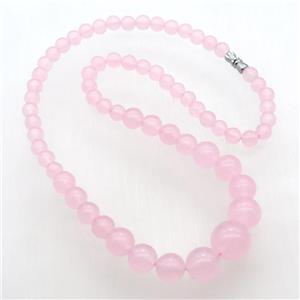 pink Malaysia Jade Necklaces with screw clasp, approx 6-14mm, 45cm length [GB13002]