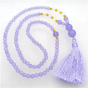 lavender Malaysia Jade Necklaces with tassel, approx 6-14mm, 63cm length [GB13024]