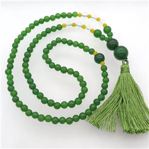 green Malaysia Jade Necklaces with tassel, approx 6-14mm, 63cm length [GB13026]