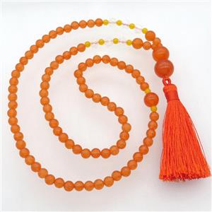 orange Malaysia Jade Necklaces with tassel, approx 6-14mm, 63cm length [GB13027]