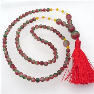 dichromatic Malaysia Jade Necklaces with tassel, approx 6-14mm, 63cm length [GB13029]