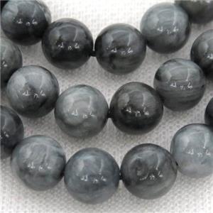 Natural Gray Hawk Eye Stone Beads Smooth Round Grayblack A-Grade, approx 10mm dia [GB13091-10MM]