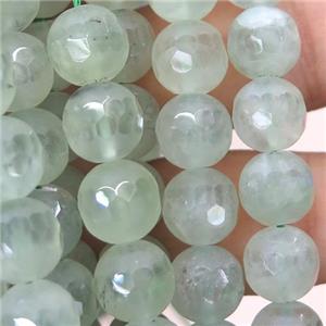 faceted round green prehnite beads, matte, approx 10mm dia [GB13187]