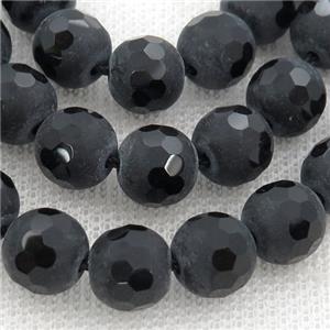 Natural Black Onyx Agate Beads Faceted Round Matte, approx 10mm dia [GB13189]