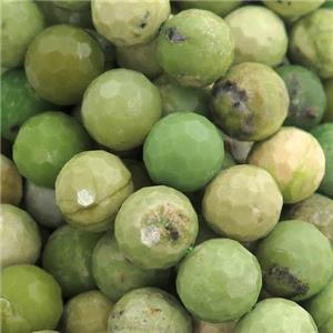Chinese Nephrite Jade Beads Olive Faceted Round B-Grade, approx 8mm dia [GB13214-8MM]