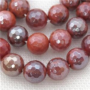 red Fire Agate Beads, faceted round, electroplated, approx 12mm dia [GB13366-12MM]