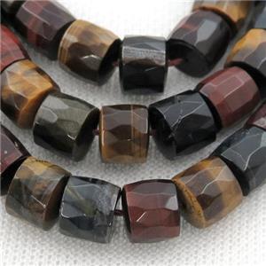 multicolor Tiger eye stone Beads, faceted barrel, approx 8x10mm [GB13386]