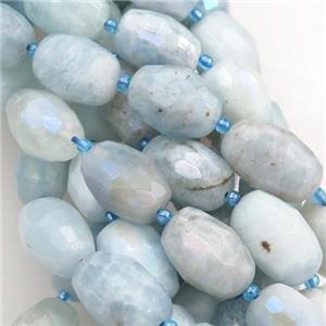 blue Aquamarine beads, faceted rice, AB-color electroplated, approx 13-18mm [GB13440]