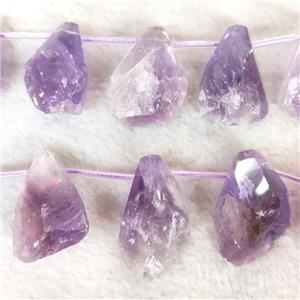 purple Amethyst teardrop nugget beads, topdrilled, approx 16-33mm [GB13466]