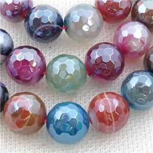 mix color striped Agate beads, faceted round, light electroplated, approx 6mm dia [GB13508-6MM]