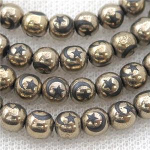 round gold Hematite Beads with moonstar, approx 4mm dia [GB13541-4MM]