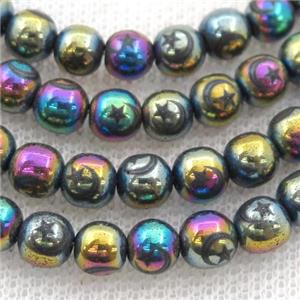 round rainbow Hematite Beads with moonstar, approx 6mm dia [GB13542-6MM]