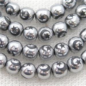 round silver Hematite Beads with moonstar, approx 6mm dia [GB13543-6MM]