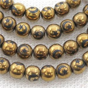 round gold Hematite Beads with moonstar, approx 4mm dia [GB13544-4MM]