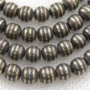 round black Hematite Beads with gold line, approx 10mm dia [GB13548-10MM]