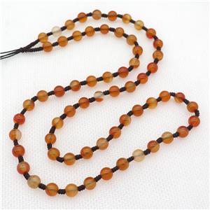 Agate Necklace Chain, knot, red dye, round, approx 6mm, 60cm length [GB13550]