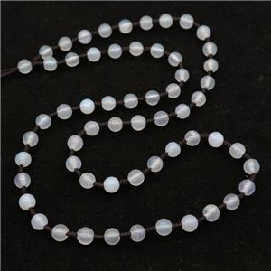 Agate Necklace Chain, knot, white dye, round, approx 6mm, 60cm length [GB13551]