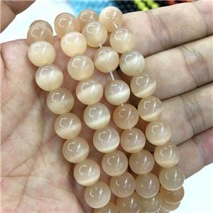 lt.peach round Cats Eye Stone Beads, approx 4mm dia [GB13572-4MM]
