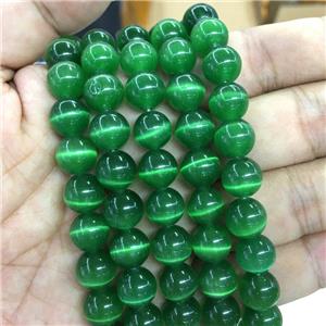 round Cats Eye Stone Beads, dp.green, approx 8mm dia [GB13584-8MM]