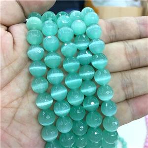 faceted round Cat Eye Stone Beads, green, approx 10mm dia [GB13605]