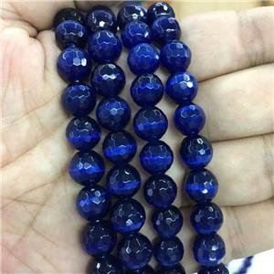faceted round Cat Eye Stone Beads, deepblue, approx 10mm dia [GB13607]