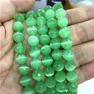 faceted round green Cat Eye Stone Beads, approx 10mm dia [GB13608]